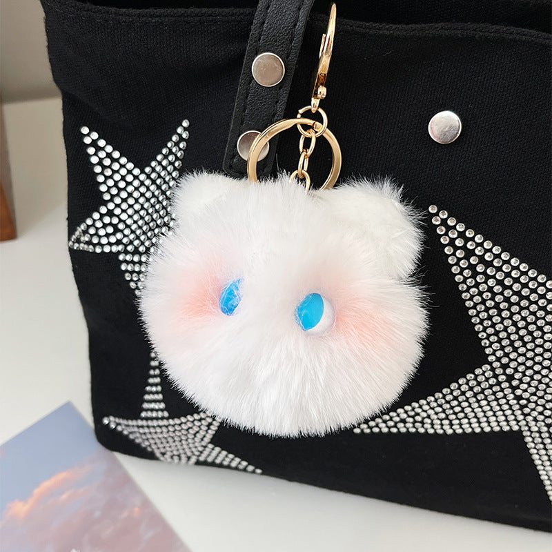 Wholesale Cute Plush Powder Blusher Cat Alloy Keychains
